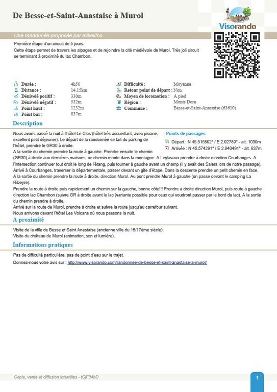 Fiche Besse à murol