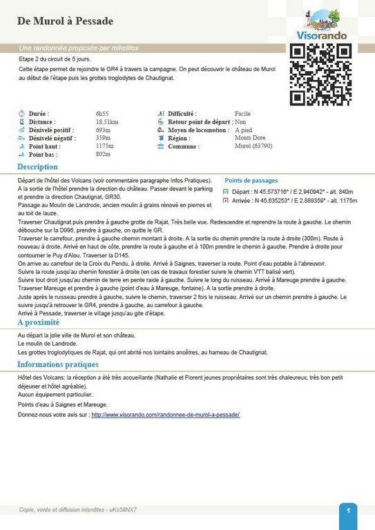 Fiche Murol à Pessade