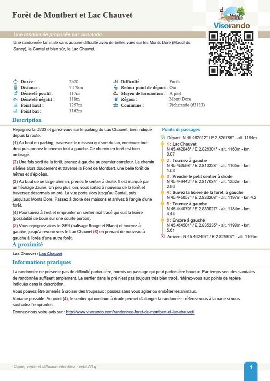 Fiche Foret de Montbert et lac Chauvet