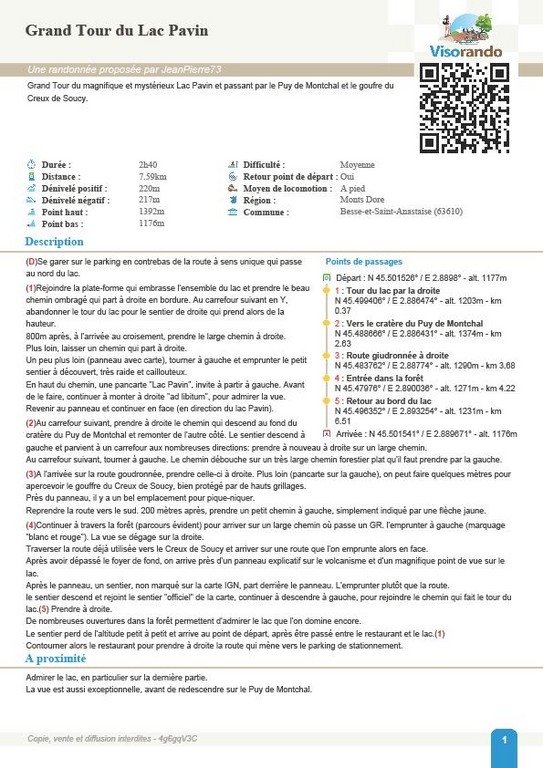 Fiche Grand tour du lac Pavin
