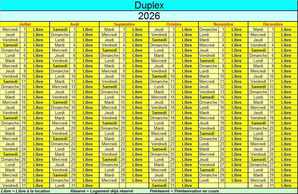 Disponibilités 2ème semestre - Duplex Super Besse.